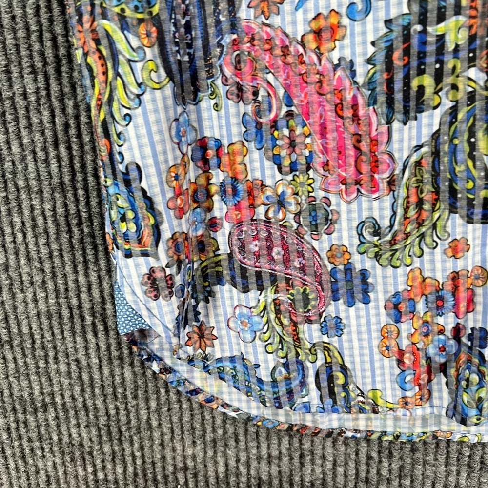 Visconti Black Shirt Mens Small Blue Paisley Striped Long Sleeve Button Up - Picture 7 of 15